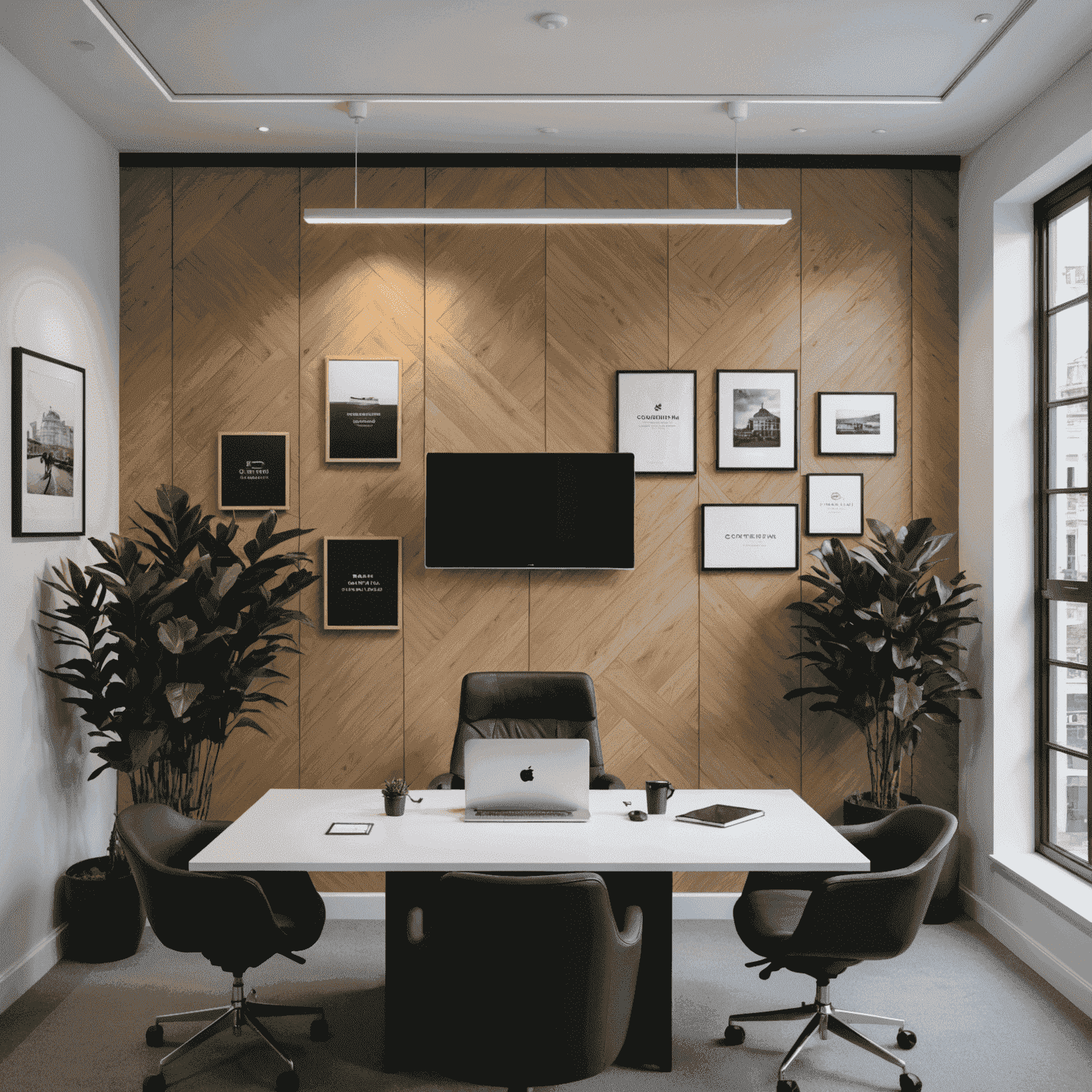 Comferma's new office in London, showcasing a modern, sleek interior with custom card designs displayed on the walls