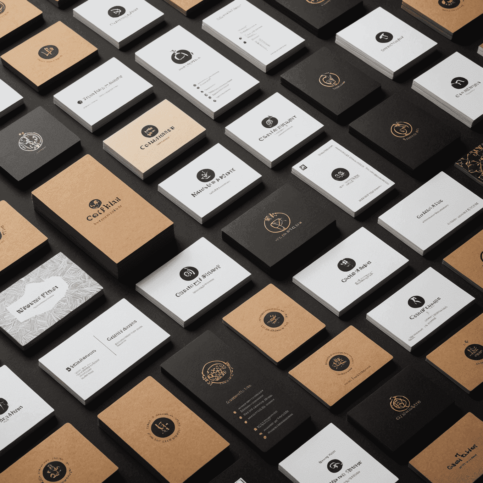 Collage of various custom business card designs showcasing different styles, materials, and finishes. The image displays a range of innovative and eye-catching business cards created for various brands and businesses.