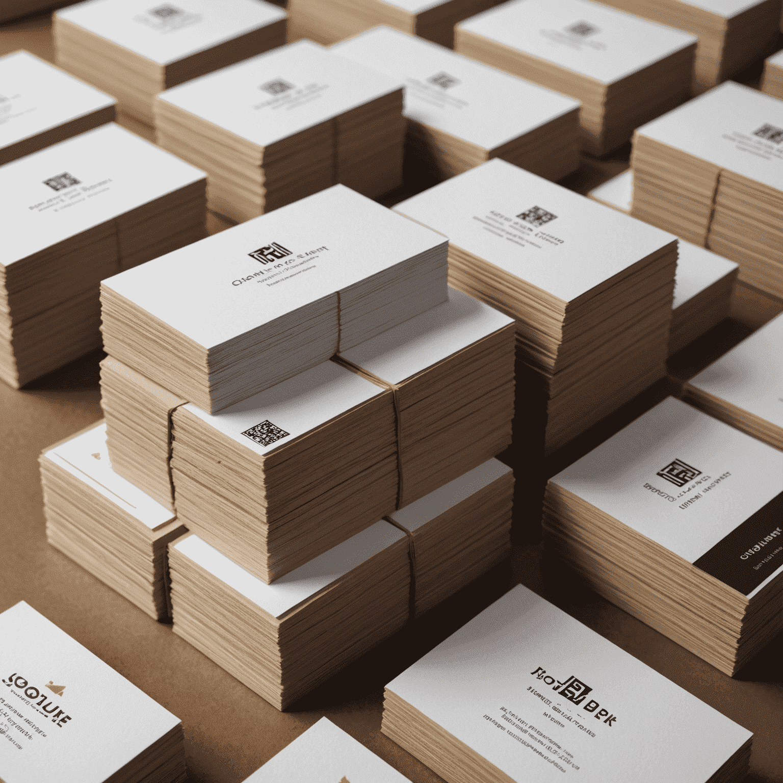 Large stacks of custom business cards being packaged for bulk orders